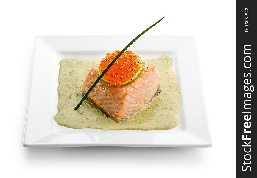 Salmon Fillet in Cream Sauce with Salmon Roe