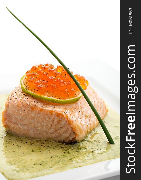 Salmon Fillet in Cream Sauce with Salmon Roe