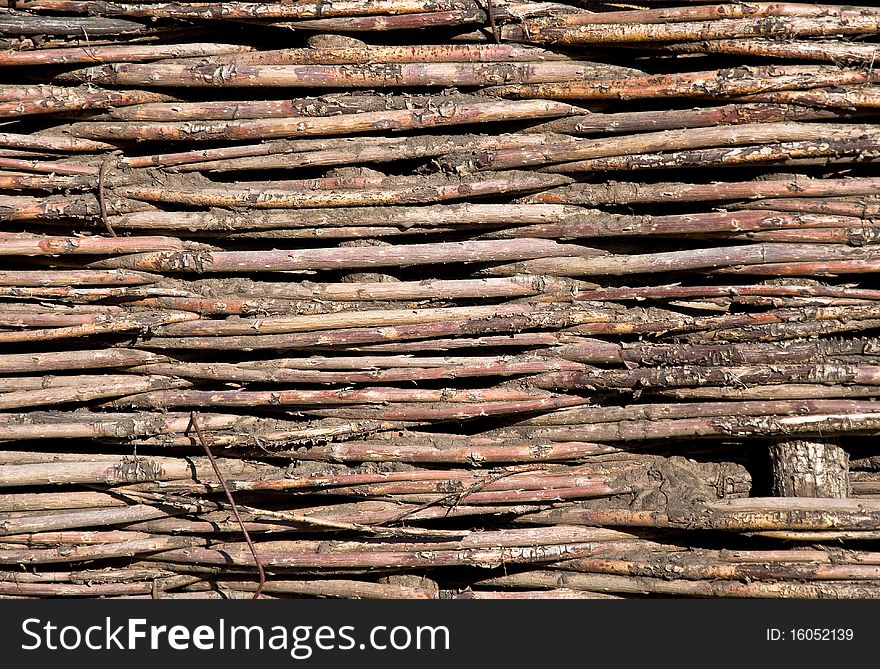 Texture of woven wood. Fencing. Close-up, front.