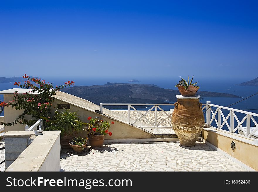 View across the Caldera within the Santorini town, Thira (Fira)