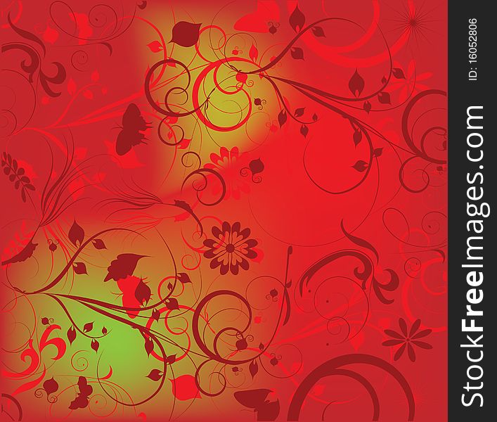 Red abstract decorative design with flowers
