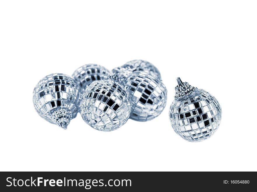 Group of mirror disco balls isolated on white