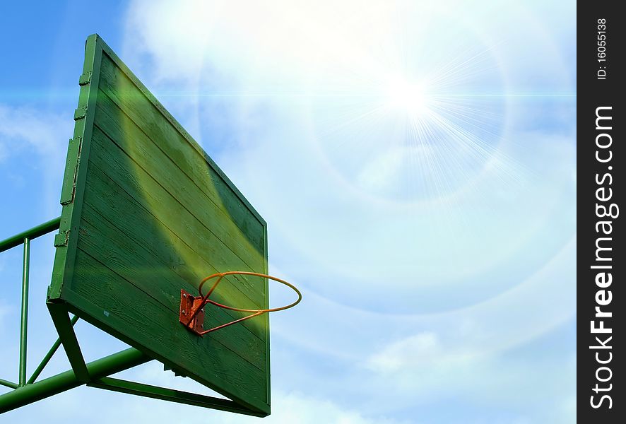 Basket for basketball in the blue sky