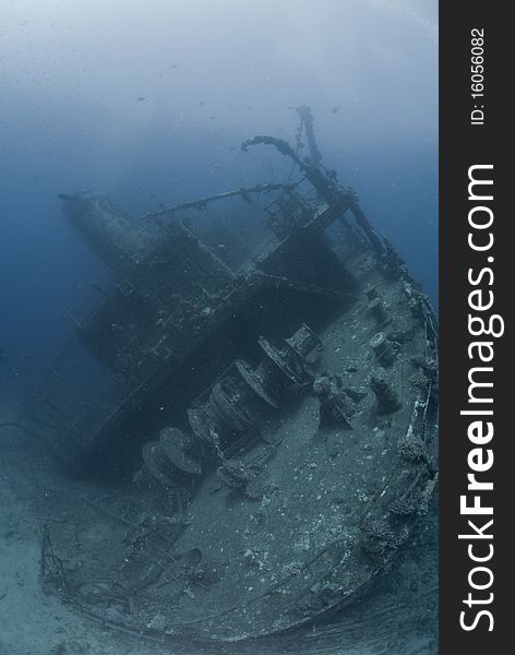 High angle view of the anchor winch on the stern of the Red Sea shipwreck, Giannis D, Sha'ab Abu-Nuhas, Red Sea, Egypt. Taken July 2010. High angle view of the anchor winch on the stern of the Red Sea shipwreck, Giannis D, Sha'ab Abu-Nuhas, Red Sea, Egypt. Taken July 2010