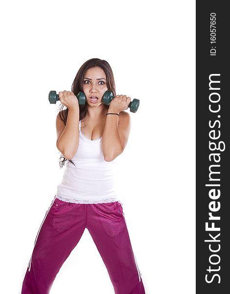 Woman With Weights Looking Stunned