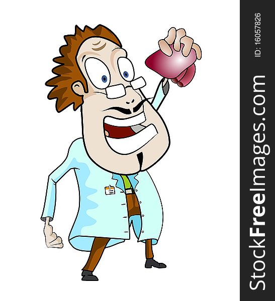 Doctor in blue surgical coat holding heart in hand. Doctor in blue surgical coat holding heart in hand