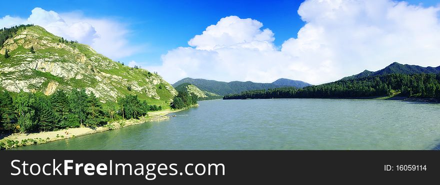 Mountain river, nature of Altai, guided tour