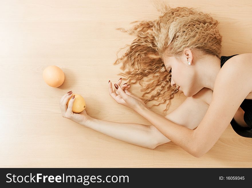 Girl and fruits