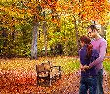 Happy Couple In Autumn Stock Photo