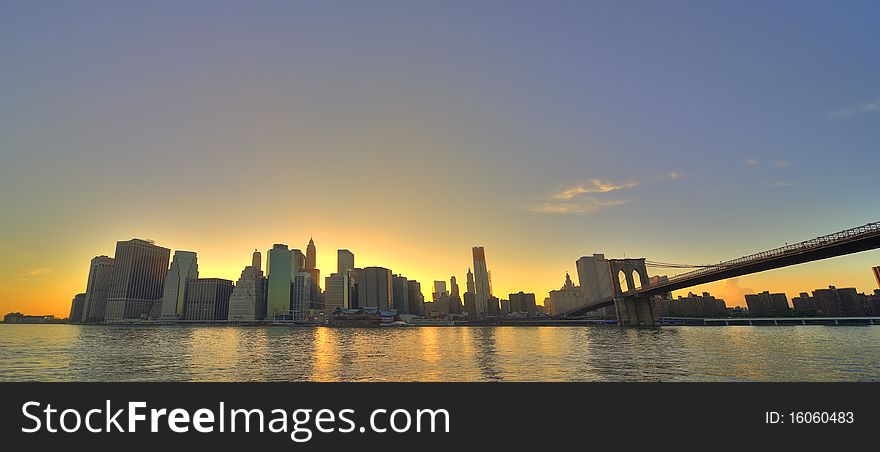 Brooklyn bridge and manhattan bridge at sunset