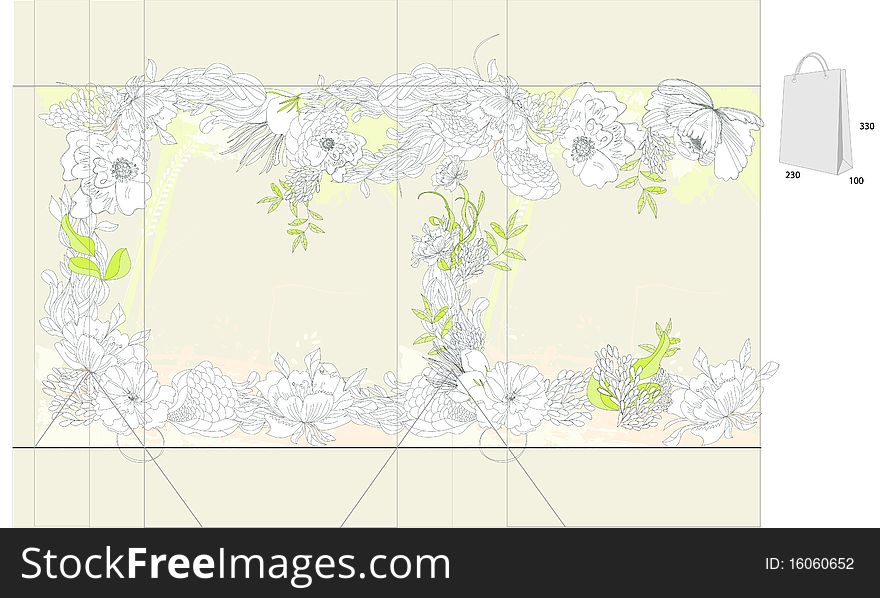 Decorative bag with flowers. Universal template for greeting card, web page, background