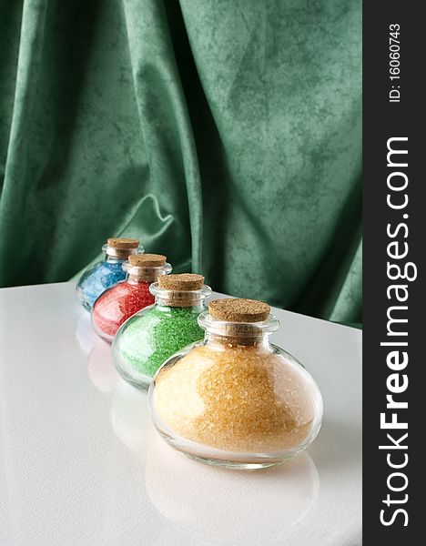 Bath salts scented with four different colors. Bath salts scented with four different colors