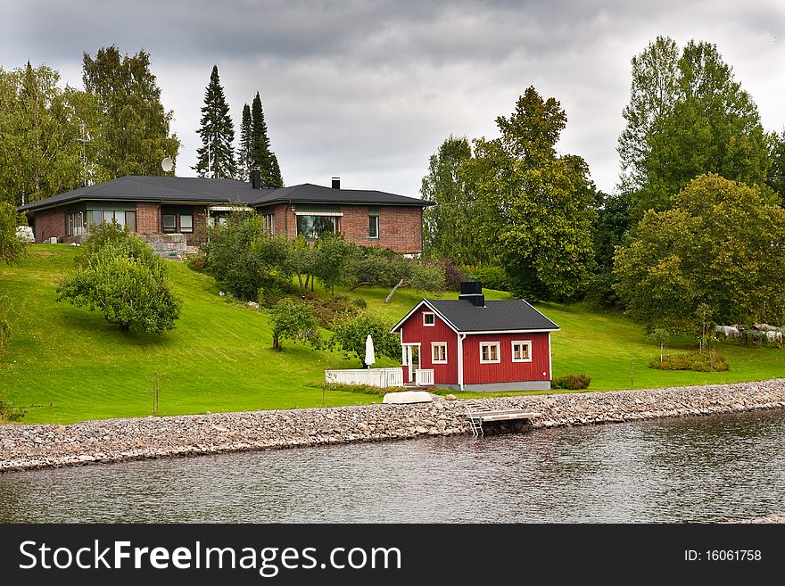 Luxury house in finland with sauna near the river.