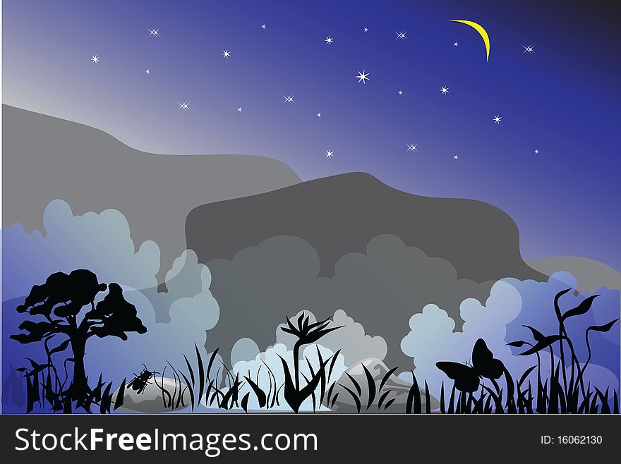 Night landscape. Landscape night illustration