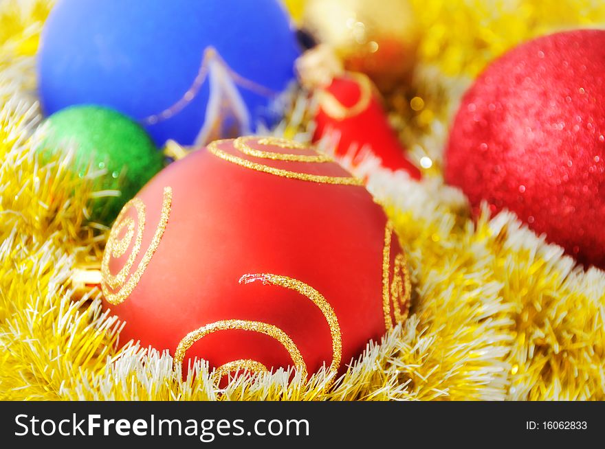 Christmas balls and decorations background. Christmas balls and decorations background