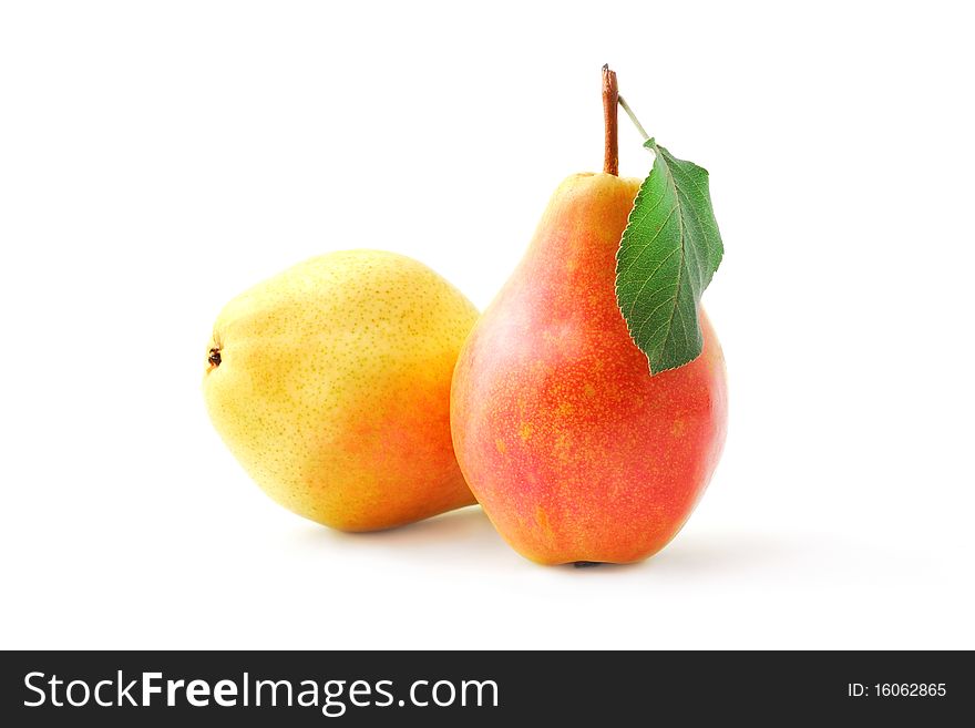 Two delicious juicy pears isolated on white. Two delicious juicy pears isolated on white