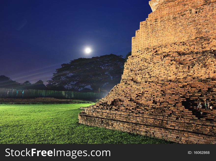 Brick pagoda and green grass