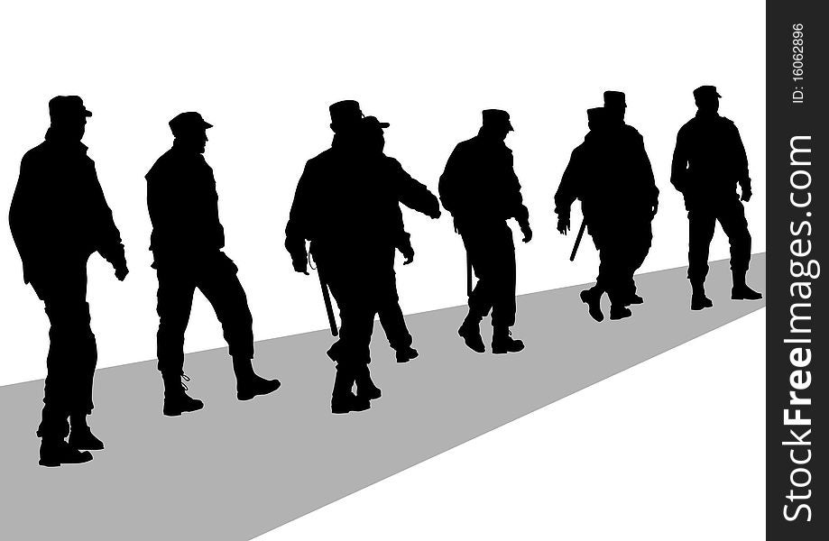Vector image of police on street during. Vector image of police on street during