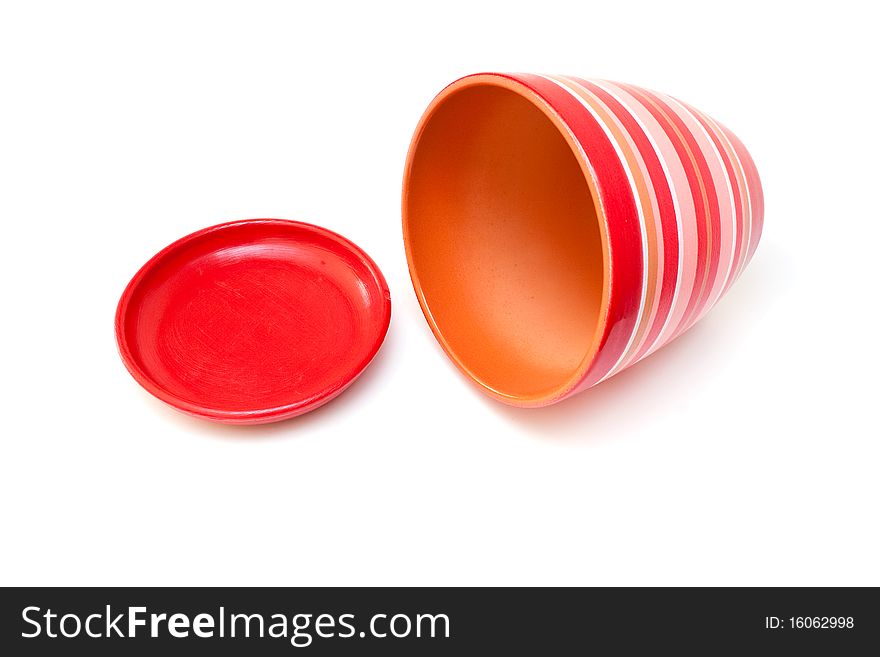 Red flowerpot isolated on white background.