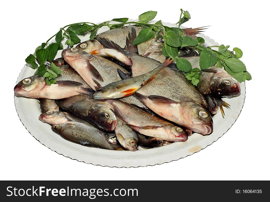 Fresh улов river fish in the big plate