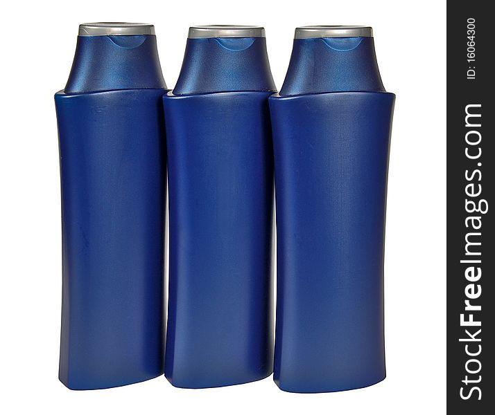 Three Dark Blue Plastic Bottles