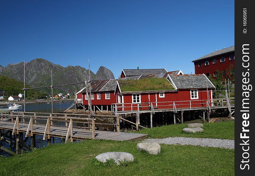 Wooden houses by the sea in Norway