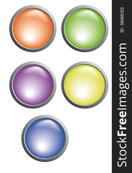 Red, green, blue, yellow and purple button. Red, green, blue, yellow and purple button