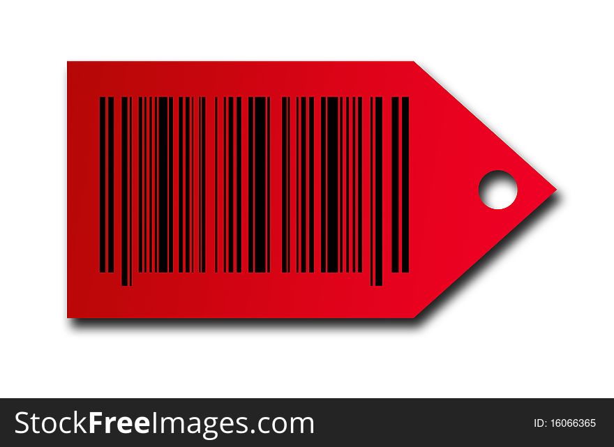 Red  label with bar code over white background. Isolated image. Red  label with bar code over white background. Isolated image