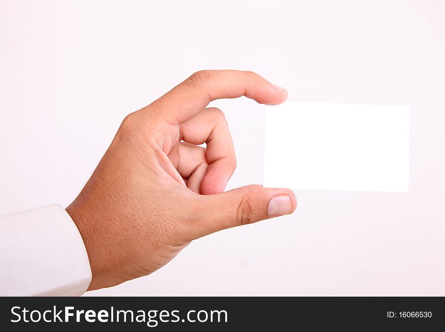 Executive hand delivering a blank business card