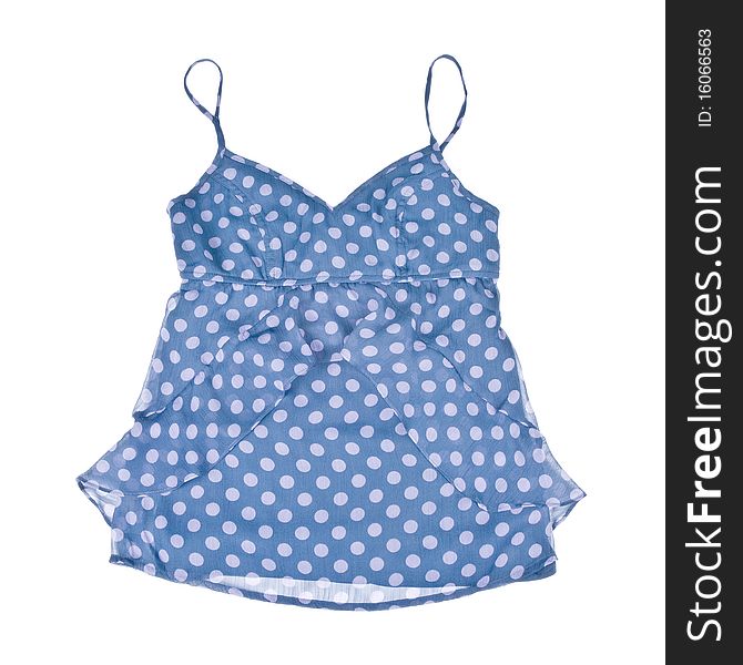 A blue polka dot chiffon tank top isolated on white. A blue polka dot chiffon tank top isolated on white.