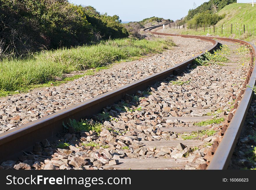 Old train tracks making an S shape.