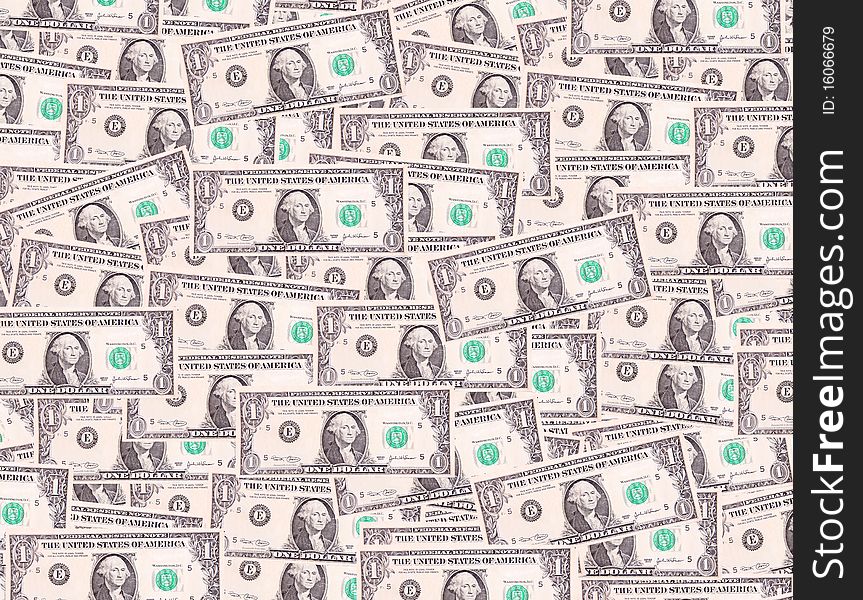 Group of one dollar bills. Money background