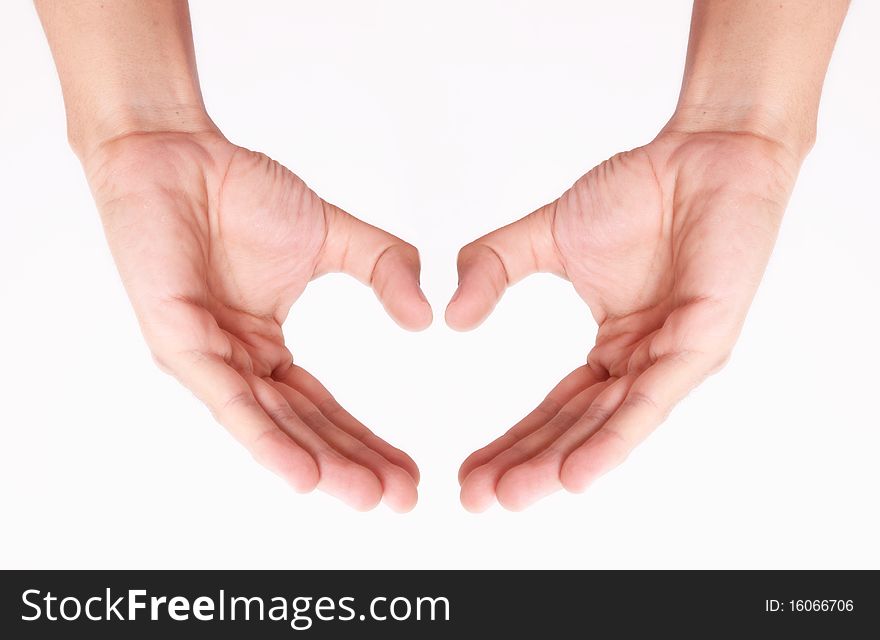 Hands forming a heart on a white background