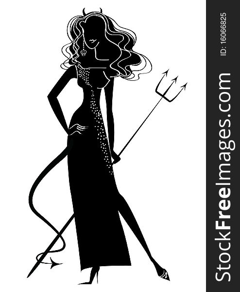 Woman devil on white. Vector black silhouette. Woman devil on white. Vector black silhouette