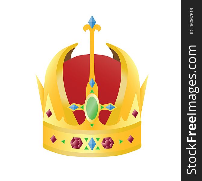 Gold crown with precious stones. Vector illustration