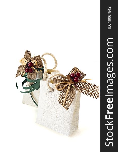 Christmas decorated gift boxes on white background. Christmas decorated gift boxes on white background