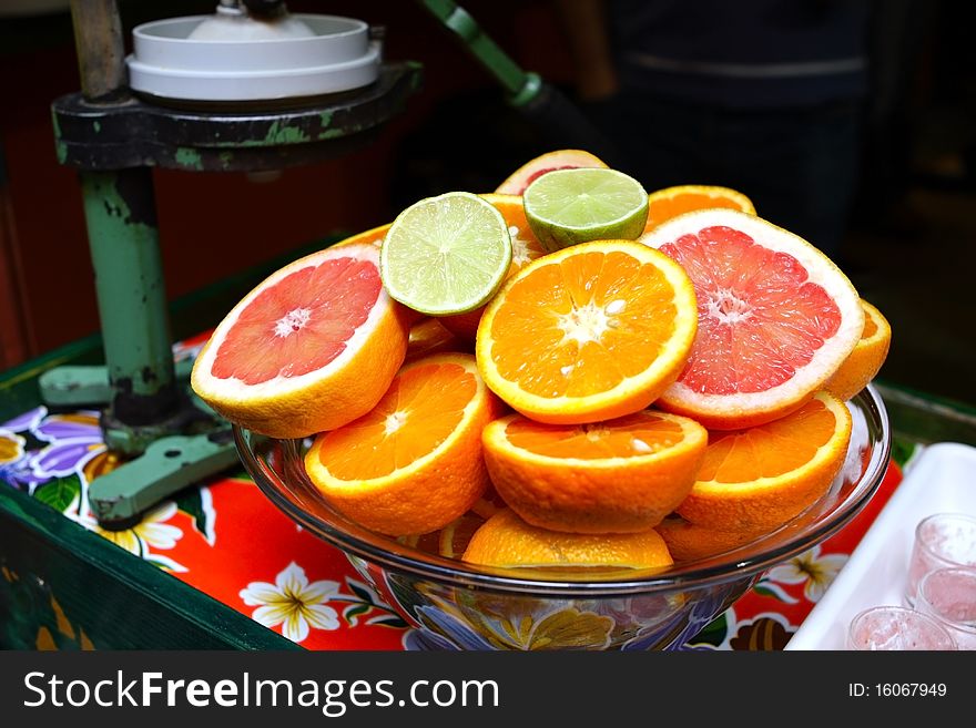 Citrus fruits in a bowl for juice