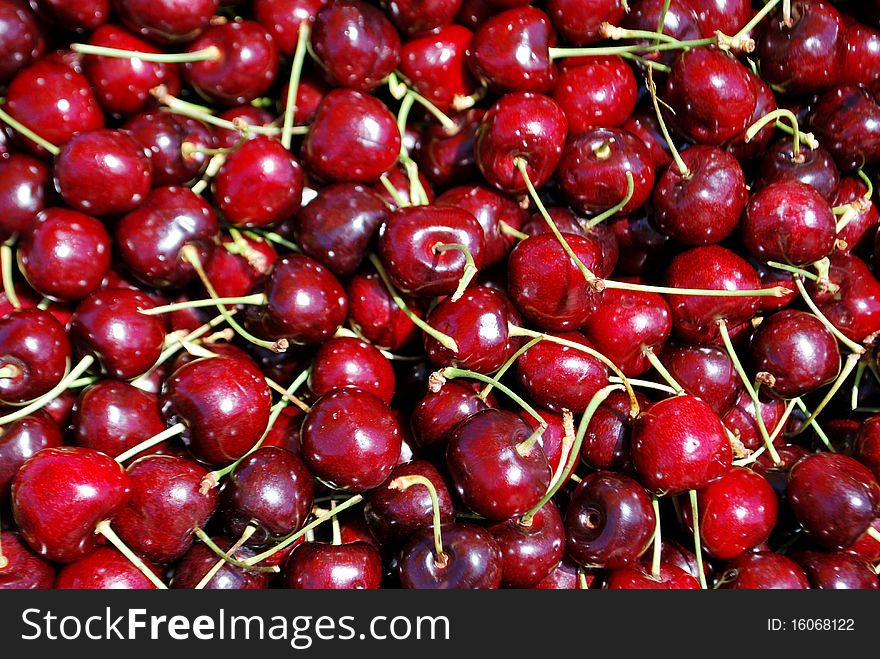 Red cherries in a market. Red cherries in a market