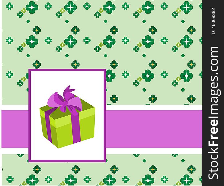 Green gift box on colorful birthday card