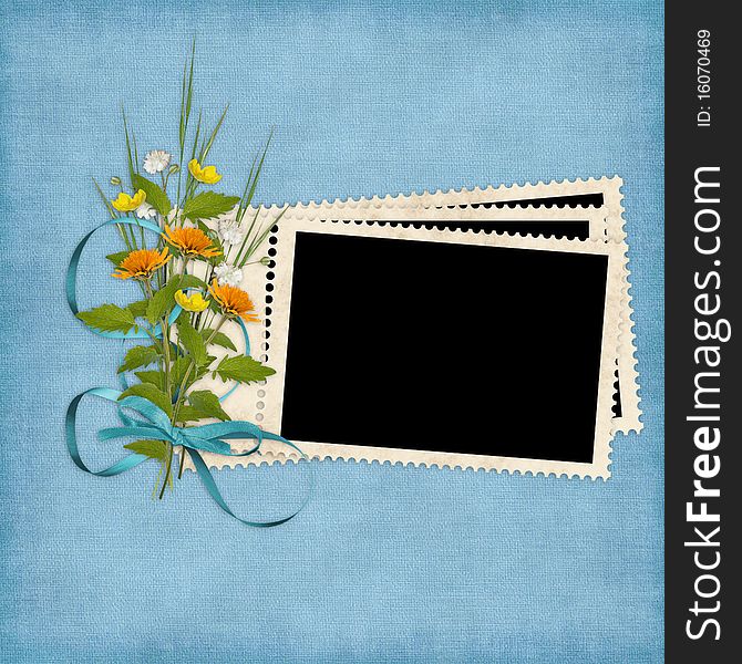 Card for the holiday with flowers on the blue background. Card for the holiday with flowers on the blue background