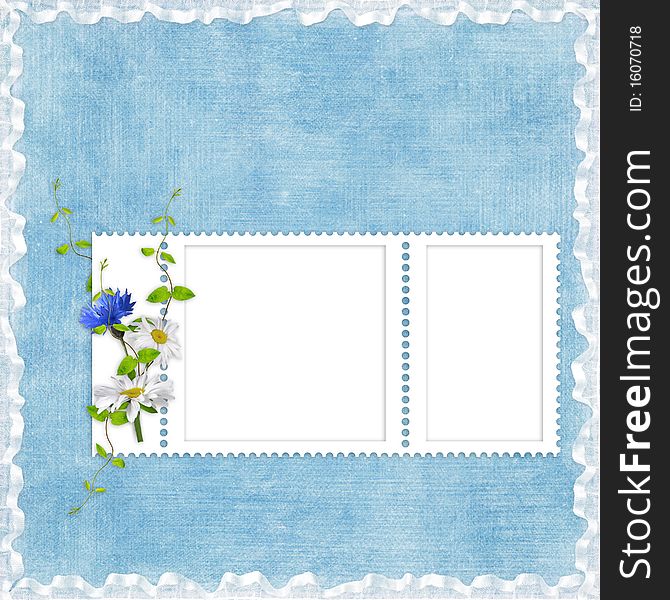 Card for the holiday with flowers on the blue background. Card for the holiday with flowers on the blue background
