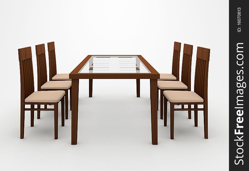 Table and chairs on a white background