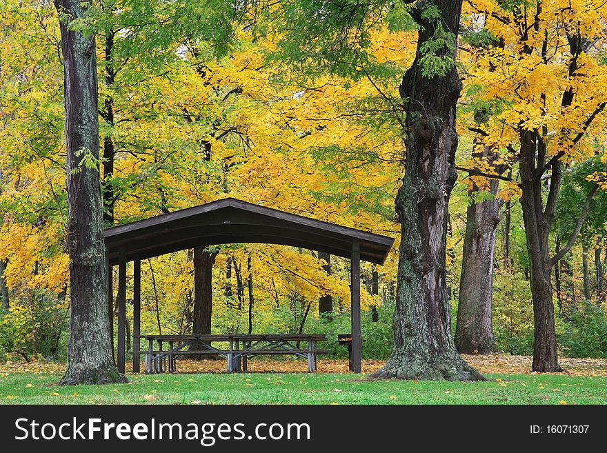 A Picnic Grotto In Autumn At The Park, Sharon Woods, Southwestern Ohio