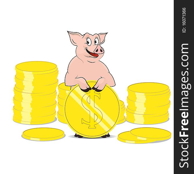 Vector illustration of a pig with the money