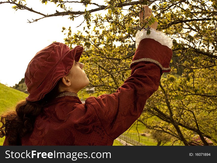 I made this photo with medieval clothes, in a deserted house in the village fund-Bran. Here I wanted to represent a duke which is smelling the beautiful tree flowers. I made this photo with medieval clothes, in a deserted house in the village fund-Bran. Here I wanted to represent a duke which is smelling the beautiful tree flowers.