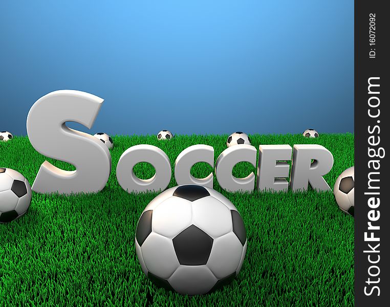 3D rendered scene with grass and soccer balls. 3D rendered scene with grass and soccer balls.