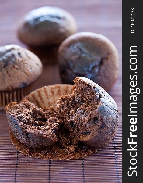 Homemade tasty chocolate muffin with choco chips