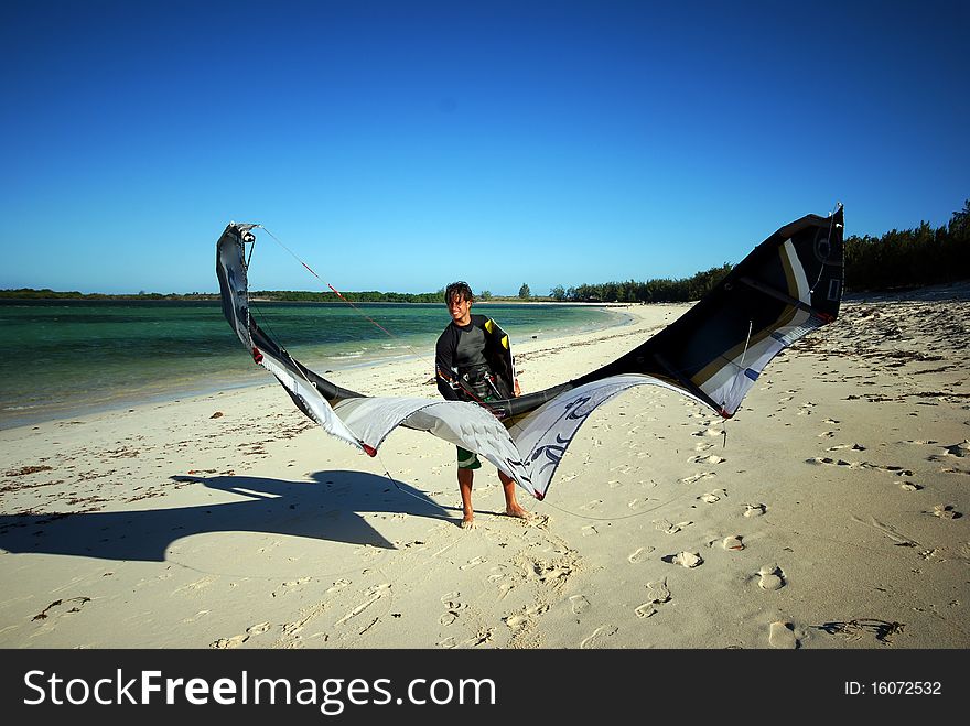 Kiter on a beach in Madagascar. Kiter on a beach in Madagascar