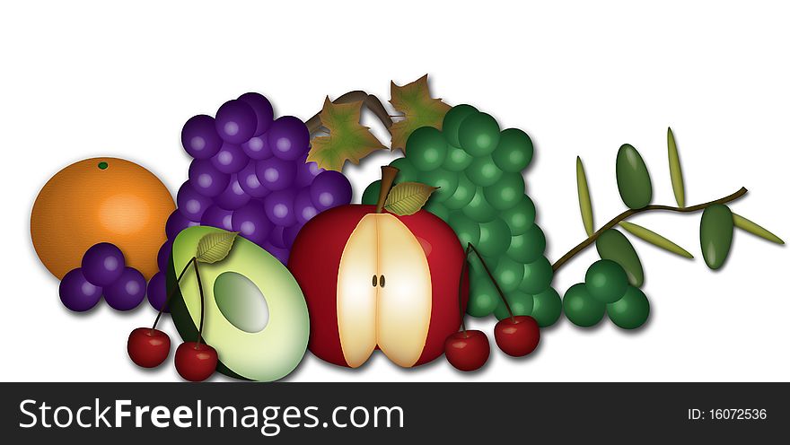 Illustration of a collection of different fruits