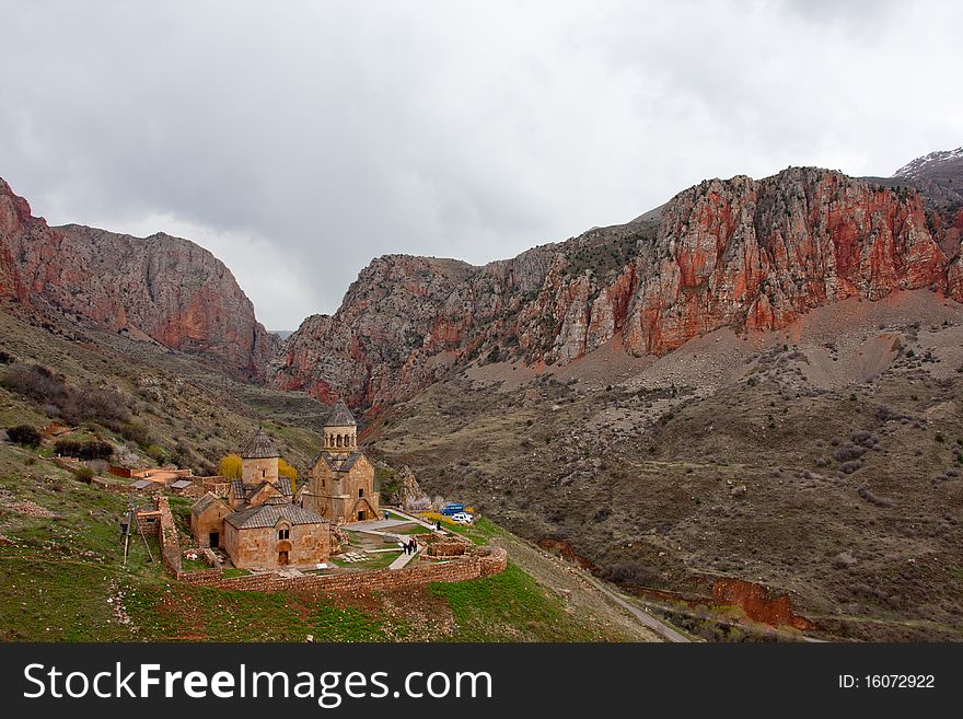 Background of Armenian monastery in the valley of red rocks. Background of Armenian monastery in the valley of red rocks